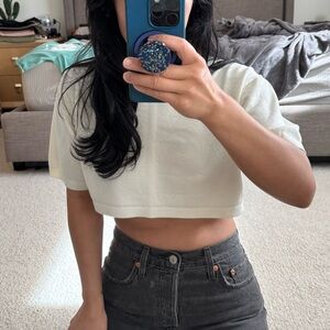Zara White Sweater Fine Knit Crop Top (small)